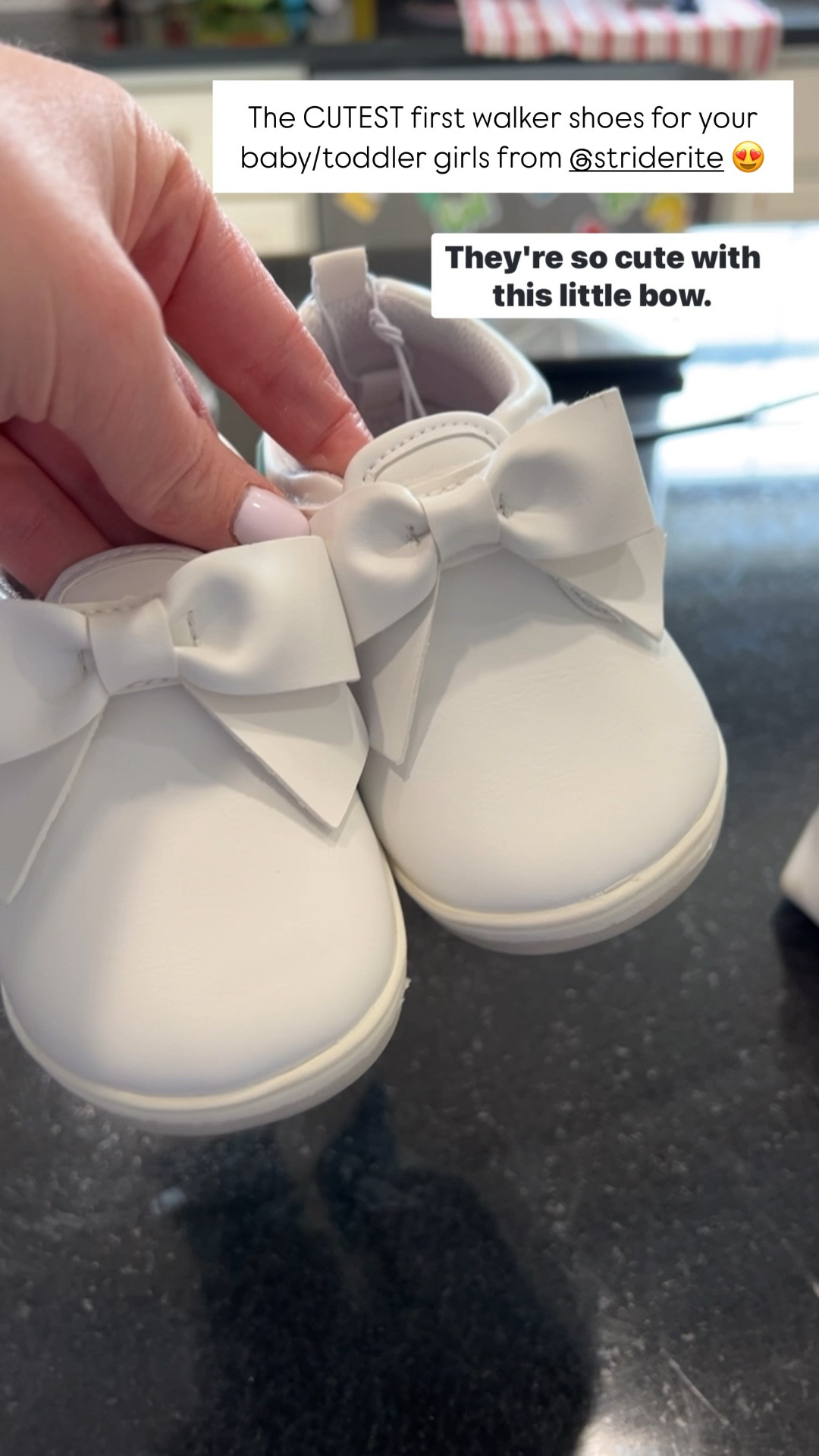 The CUTEST bow sneakers from Stride Rite for baby/toddler girls! These are great first walker shoes (this is our third pair!) and cleans easily with a magic eraser. There is even an option to pull out the bottom for wider feet. They make any outfit SO much cuter! 

#LTKBaby #LTKShoeCrush #LTKKids