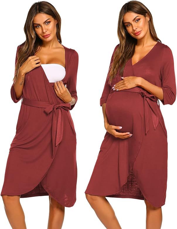 Ekouaer Women's Nursing Robe 3 in 1 Labor Delivery Maternity Dress Hospital Gown Breastfeeding Bathr | Amazon (US)