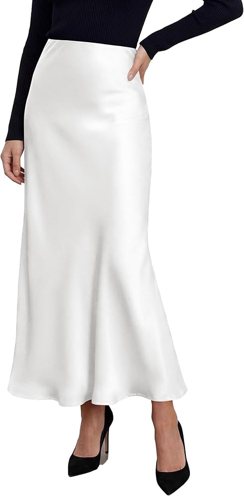 PRETTYGARDEN Women's 2026 Fall Fashion Maxi Long Skirts Trendy Silk Satin High Waisted A Line Mer... | Amazon (US)