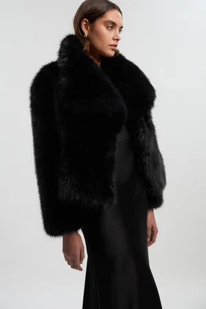 Textured Faux Fur Short Coat | Karen Millen UK + IE + DE + NL