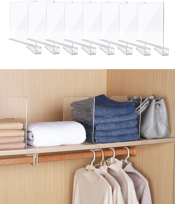 Clear Acrylic Shelf Dividers, Closet Shelf Divider and Closet Separator for Organization in Bedro... | Amazon (US)