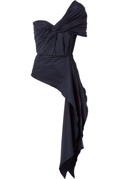 Johanna Ortiz - The Art Of Dancing One-shoulder Knotted Cotton-blend Poplin Top - Navy | NET-A-PORTER (US)