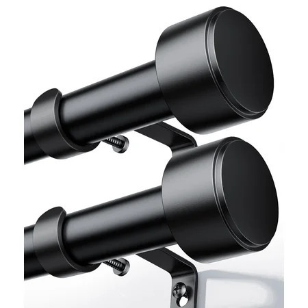 2 Pack Heavy Duty Adjustable Curtain Rods for Windows, 1-Inch Diameter Matte Black Curtain Rod, 32-96 Inches | Walmart (US)