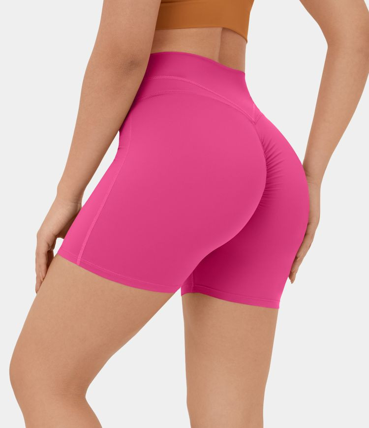 Softlyzero™ Plush High Waisted Crossover Ruched Yoga Shorts 5''-UPF50+ | HALARA