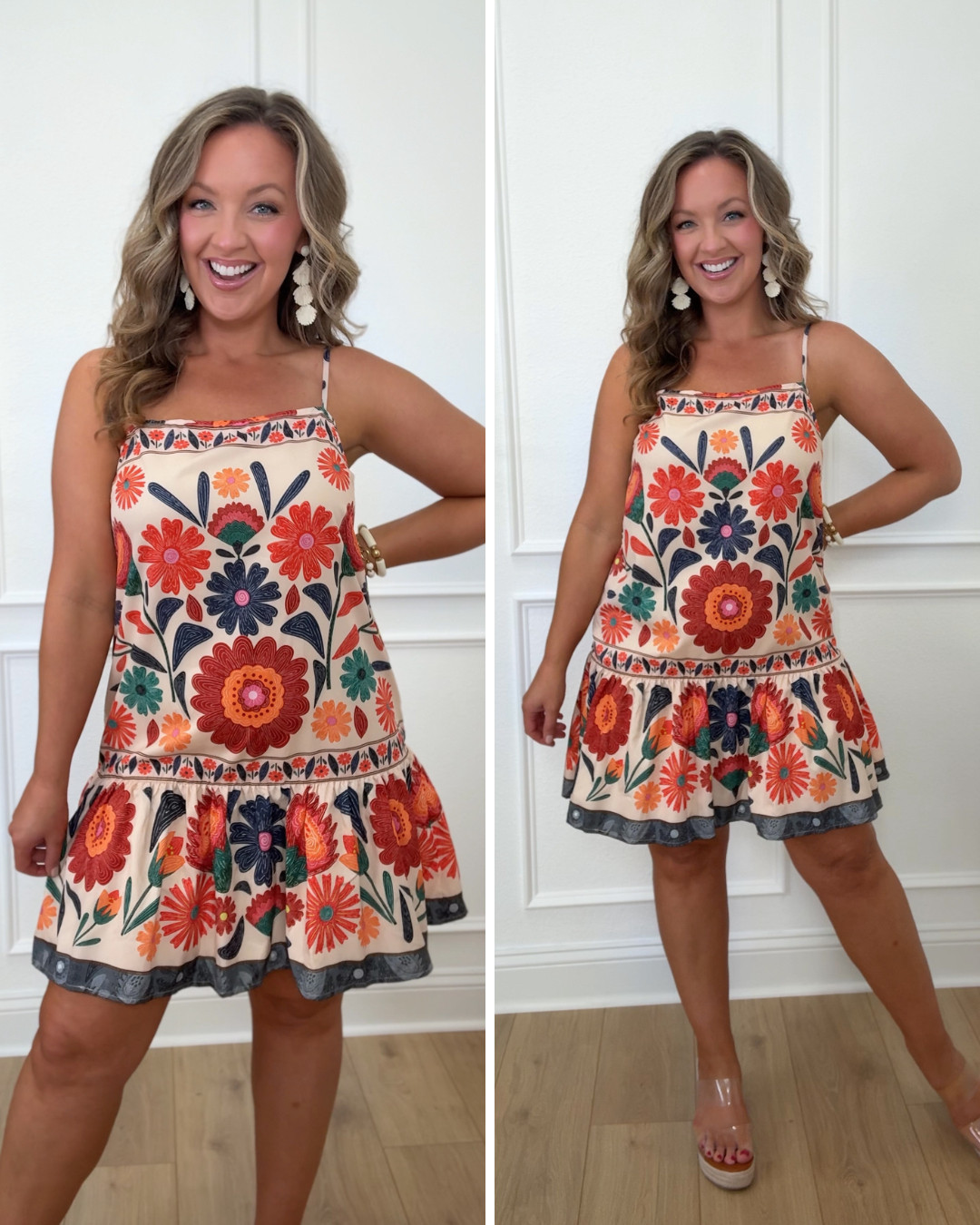 Ready for a warm getaway in this cute floral mini cami dress paired with some cute raffia shell earrings, perfect for vacation! I am 5'5" | Size 8/10  | Curvy | Wearing Large #amazonfashion #vacationdress #minidress #summeroutfit #beachwear  

 #LTKSeasonal #LTKFindsUnder50 #LTKTravel