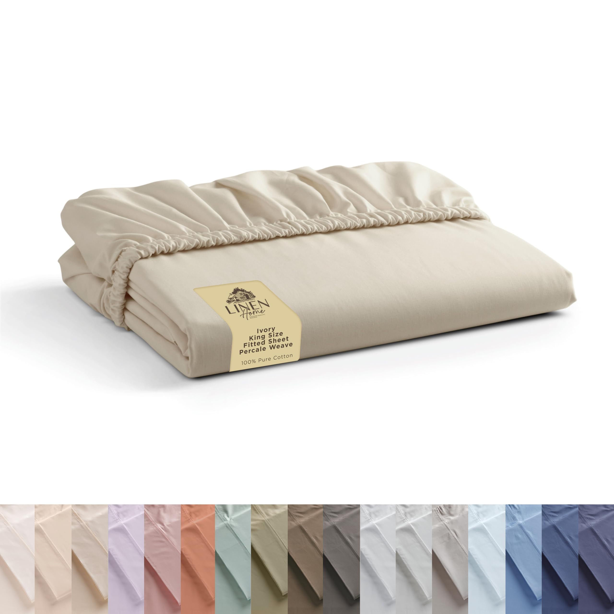 Linen Home 100% Cotton Percale Weave Fitted Sheet, King Size, Ivory, 1 Deep Pocket Fitted Sheet, ... | Amazon (US)