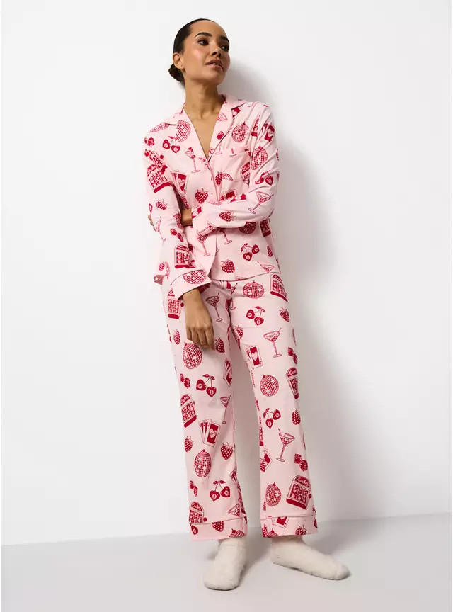 Pink Casino Print Traditional Pyjamas S | Tu Clothing