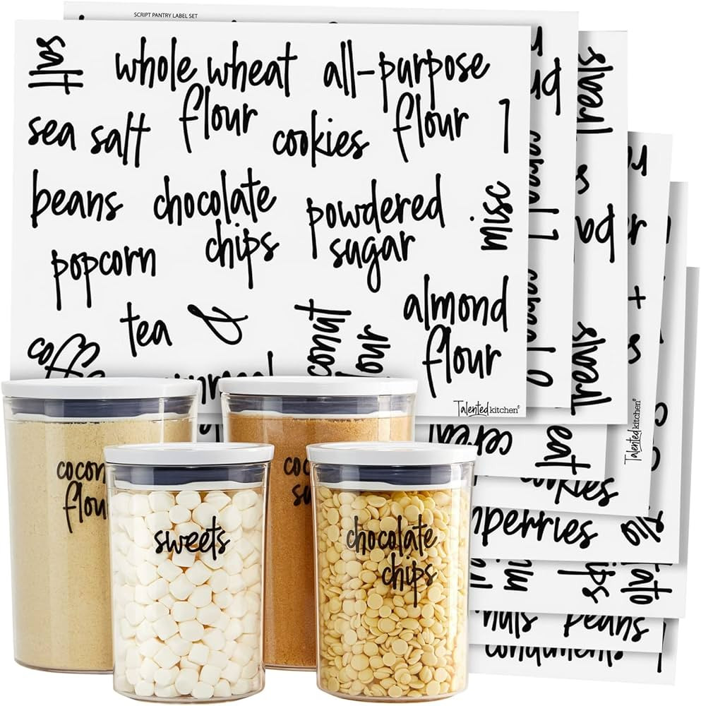 Talented Kitchen 157 Pantry Labels for Food Containers - Preprinted Black Script Kitchen Food Org... | Amazon (US)
