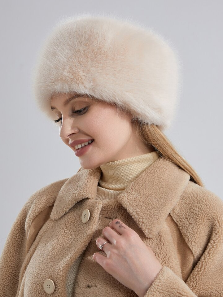 Women's Fluffy Hat for Winter with Stretch Cossack Style White Warm Cap | SHEIN