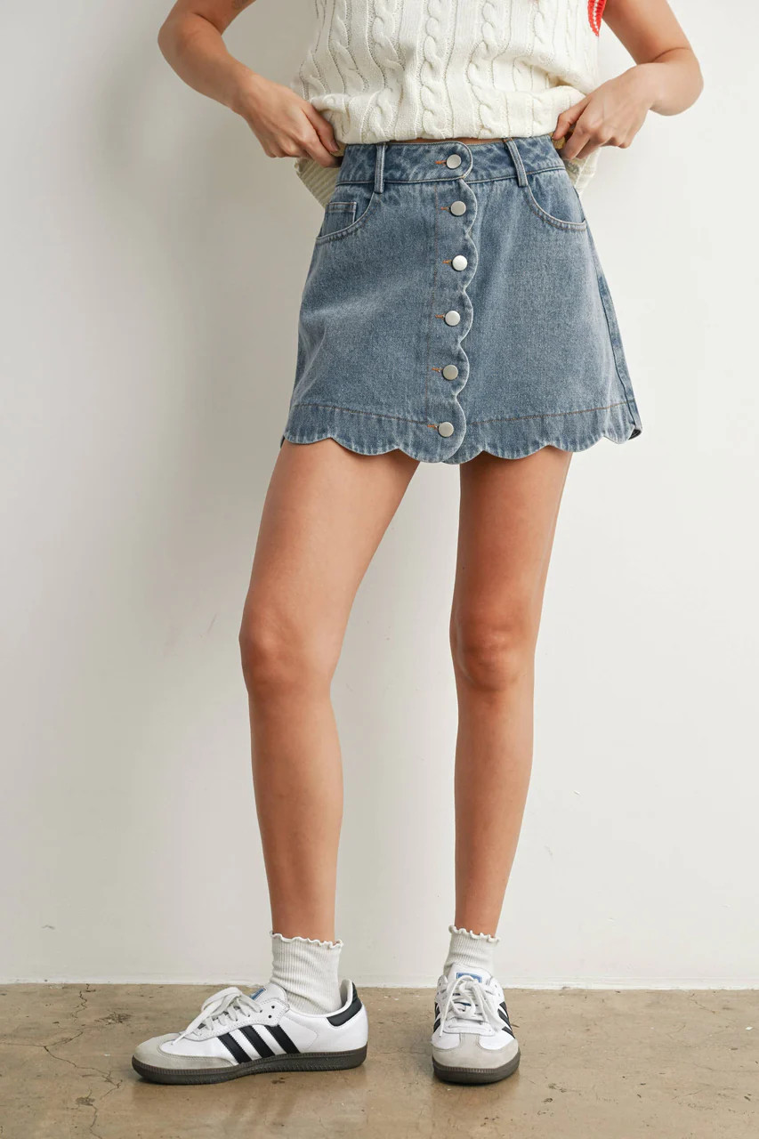 First Pick Scallop Denim Skirt | Lilla & Beth