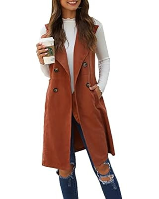 SheIn Women's Double Breasted Long Vest Jacket Casual Sleeveless Pocket Outerwear Longline | Amazon (US)