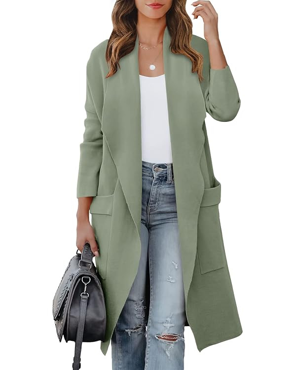 ANRABESS Women's Casual Long Sleeve Draped Open Front Knit Pockets Long Cardigan Jackets Sweater | Amazon (US)