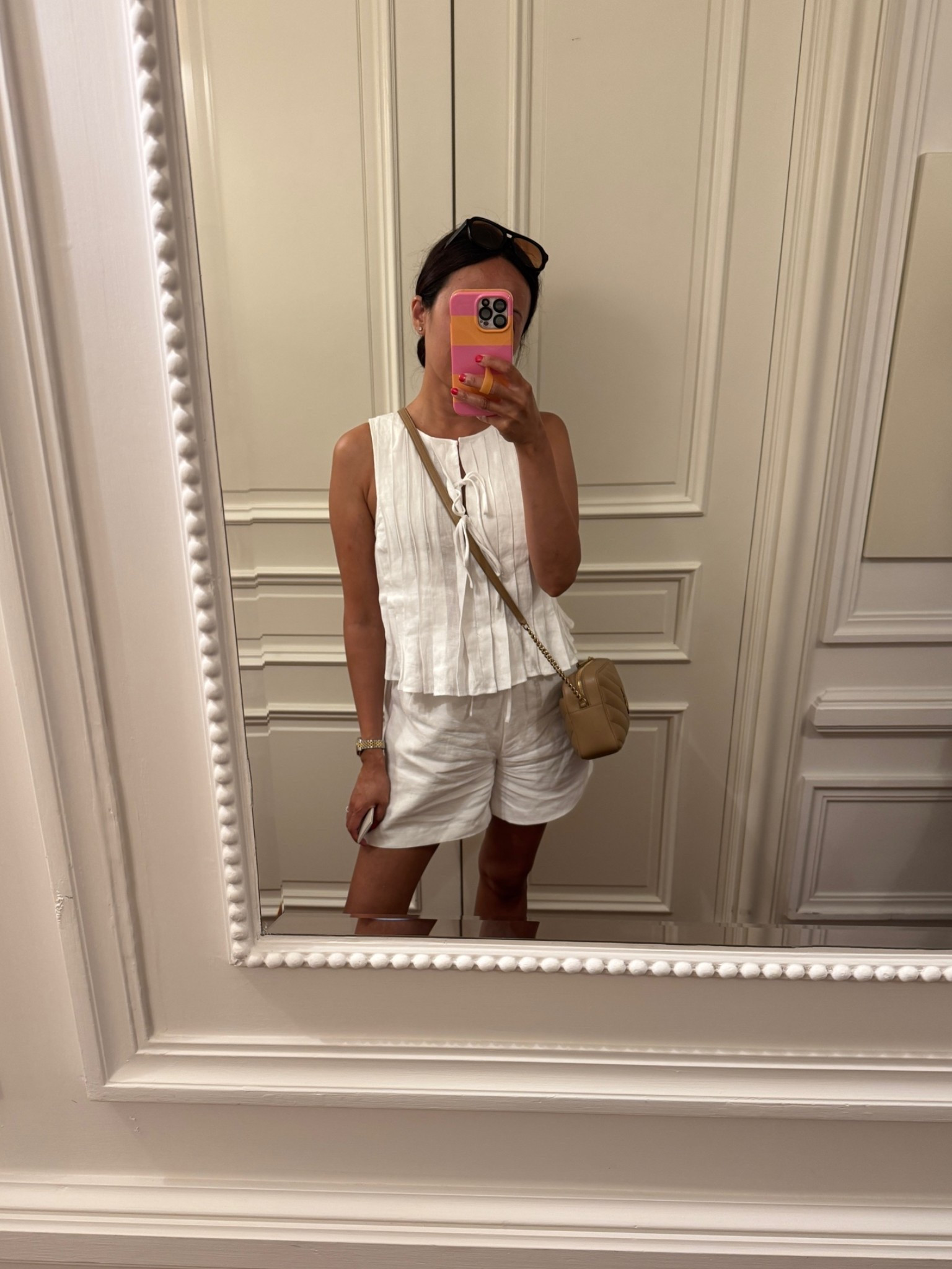 Vacation outfit. Europe. Cruise outfit. 
What I wore on our post cruise day in Rome for shopping and eating. 
Linen top with cute feminine details from @Quince . Airy relaxed design. True to size. 
Linen blend shorts from @Aritzia are good versatile summer or vacation bottoms. True to size. 
White sneakers  in leather have been with me for around 5 years. 
Leather crossbody bag. 
Code “ahintofglameveryday” to save on phone cases @Loopy Cases 

#LTKootd #LTKOver40 #LTKTravel

#LTKootd #LTKOver40 #LTKTravel