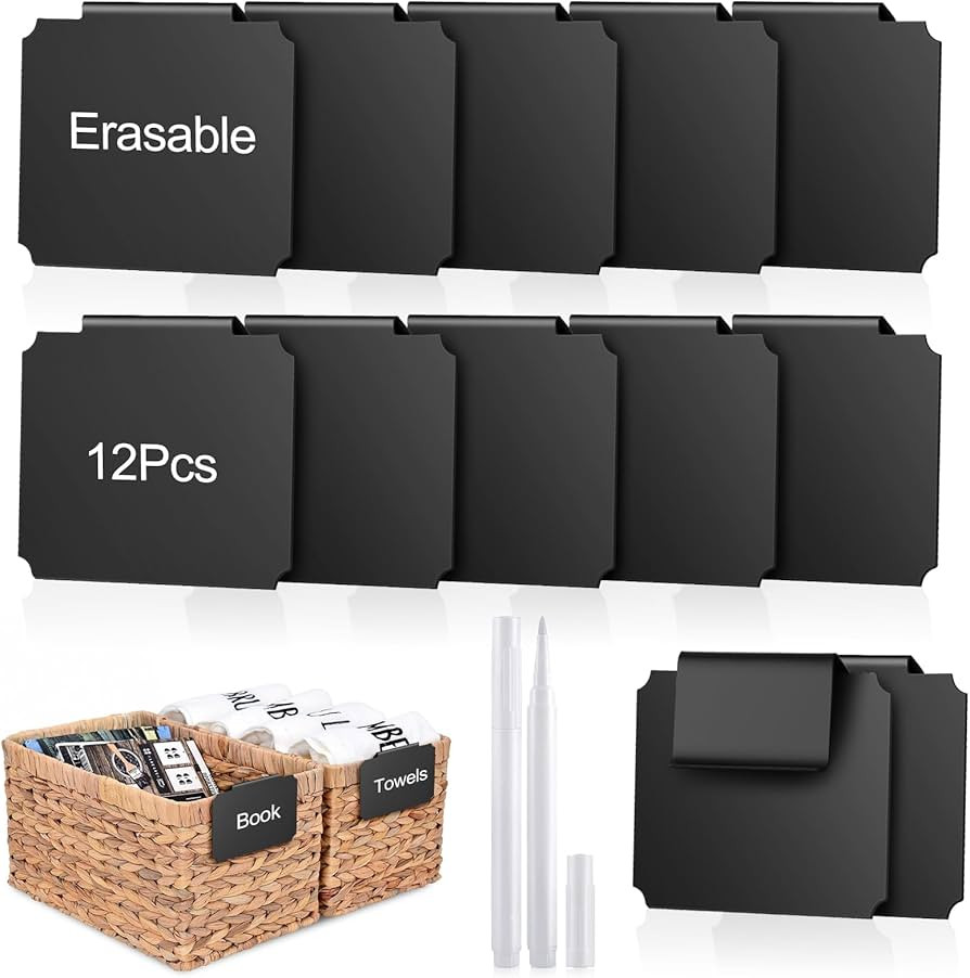 14PCS Basket Labels Clip On Set, Removable Bin Labels Basket Tags for Storage Bins With 2 Chalk M... | Amazon (US)