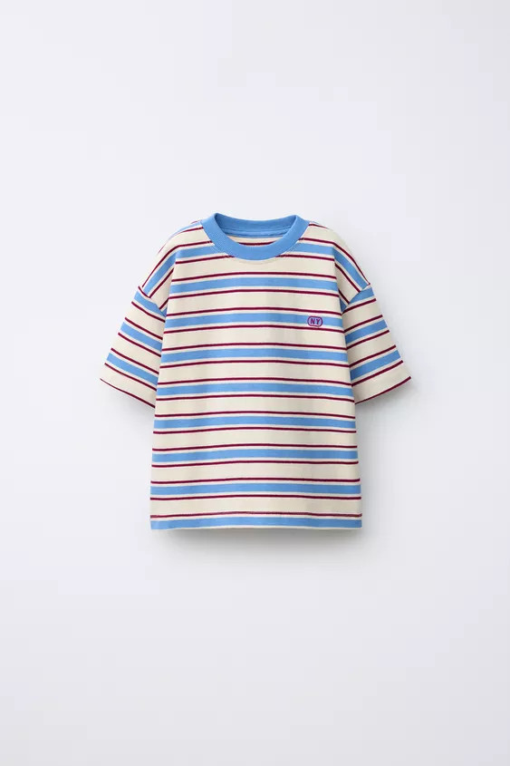 GESTREIFTES T-SHIRT MIT GESTICKTEM LOGO | Zara DE