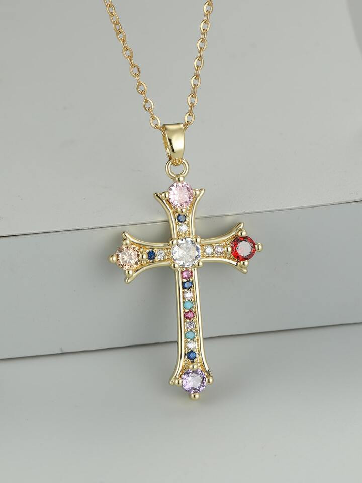 Rhinestone Cross Pendant Necklace | SHEIN