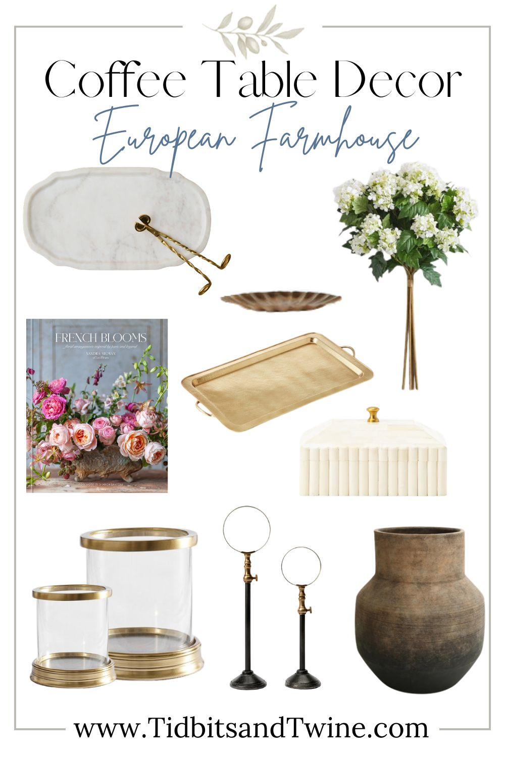 Sharing some of my fav coffee table decor with a European flair #hydrangeas #coffeetablestyling #coffeetablebook #livingroomdecor #marbletray #rusticvase #hurricanevase #brasstray #fakeflowers #marblebox #frenchdecor 

 #LTKSpringSale #LTKHome #LTKSaleAlert