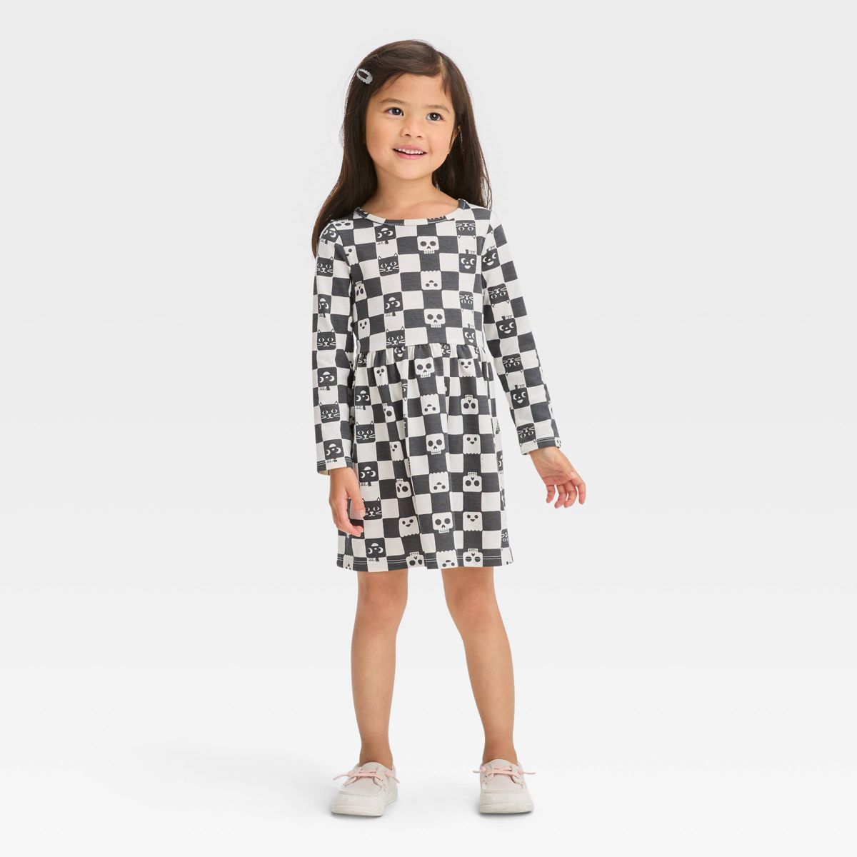 Toddler Girls' Checkered Long Sleeve Dress - Cat & Jack™ Cream | Target
