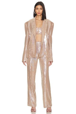 Capri Nude Sequin Bralette in Nude Sequin Crop Top Sequin Blazer Outfit Sequin Pants Outfit Ideas | Revolve Clothing (Global)