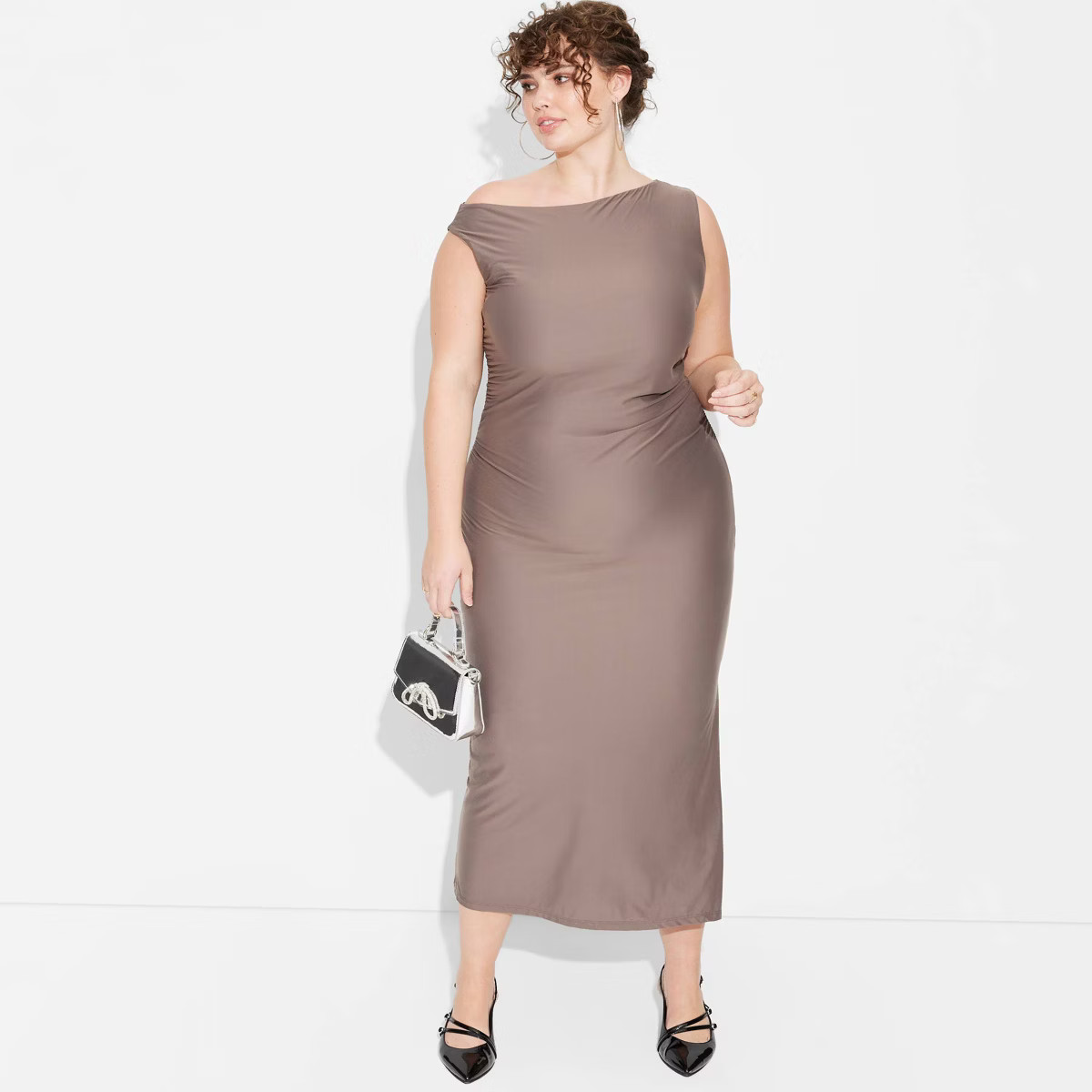 Women's One Shoulder Maxi Slip Dress - Wild Fable™ Black 1X | Target