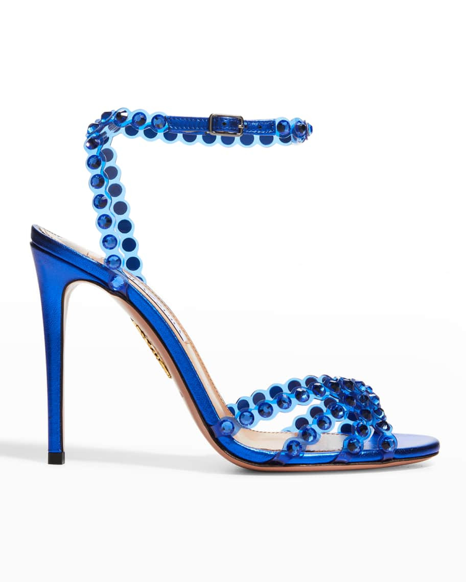 Aquazzura Tequila Crystal Ankle-Strap Cocktail Sandals | Neiman Marcus