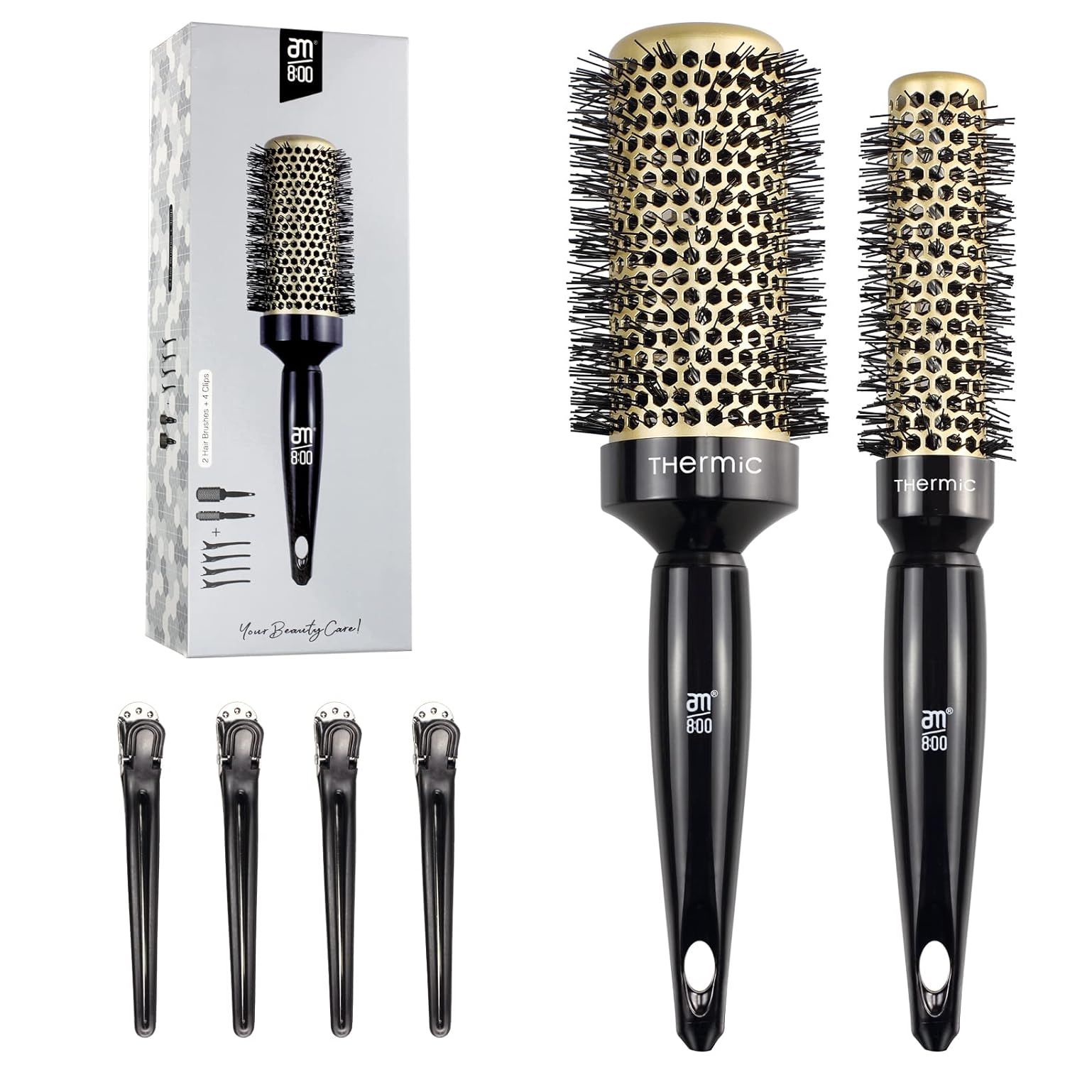 AM 8:00 Round Hair Brush for Blow Drying, Salon Blowout Hair Styling with Antistatic Bristles for... | Amazon (US)