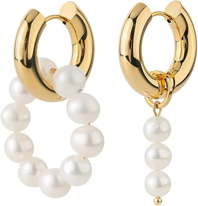 Baroque Beaded Pearl Hoop Earrings Jewelry Handmade Dangle Earrings with Cultured Freshwater Pear... | Amazon (US)