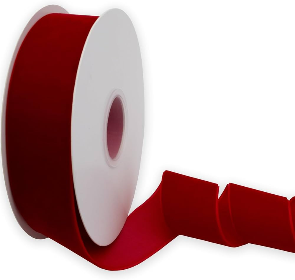 XMRIBBON Vintage Red Velvet Ribbon Single Sided, 1 1/2 Inch by 10 Yards Spool | Amazon (US)