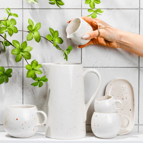 White Stoneware Ceramic Pitcher, 51oz | Plow & Hearth