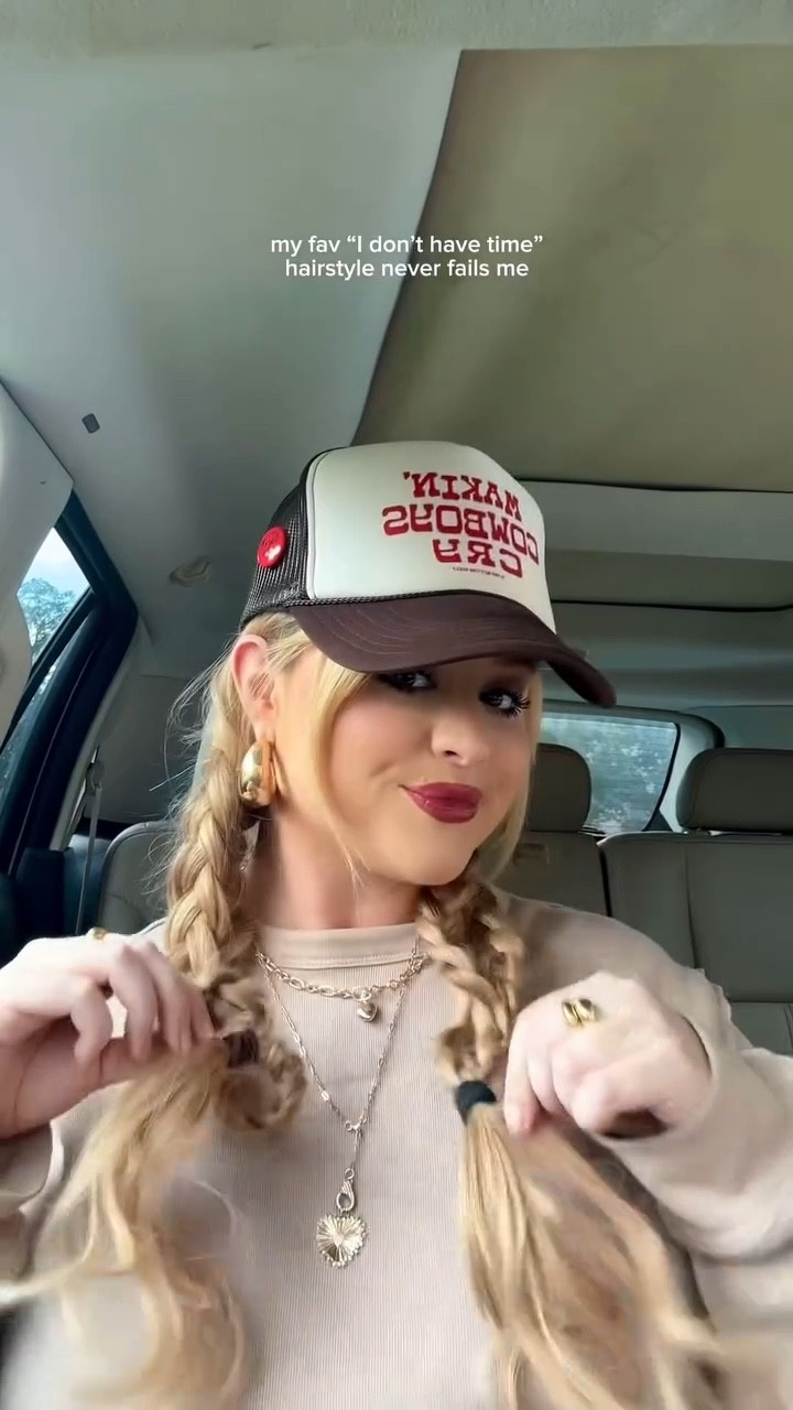 literally had zero time to do my hair so I found my fav trucker hat and did this double braid hairstyle in 2 minutes in my car🤎

trucker hat. Fall outfit. Good jewelry. Chunky jewelry  

#LTKFindsUnder50 #LTKBeauty #LTKStyleTip