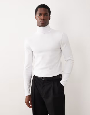 ASOS DESIGN muscle fit ribbed long sleeve T-shirt with turtleneck in white | ASOS (Global)