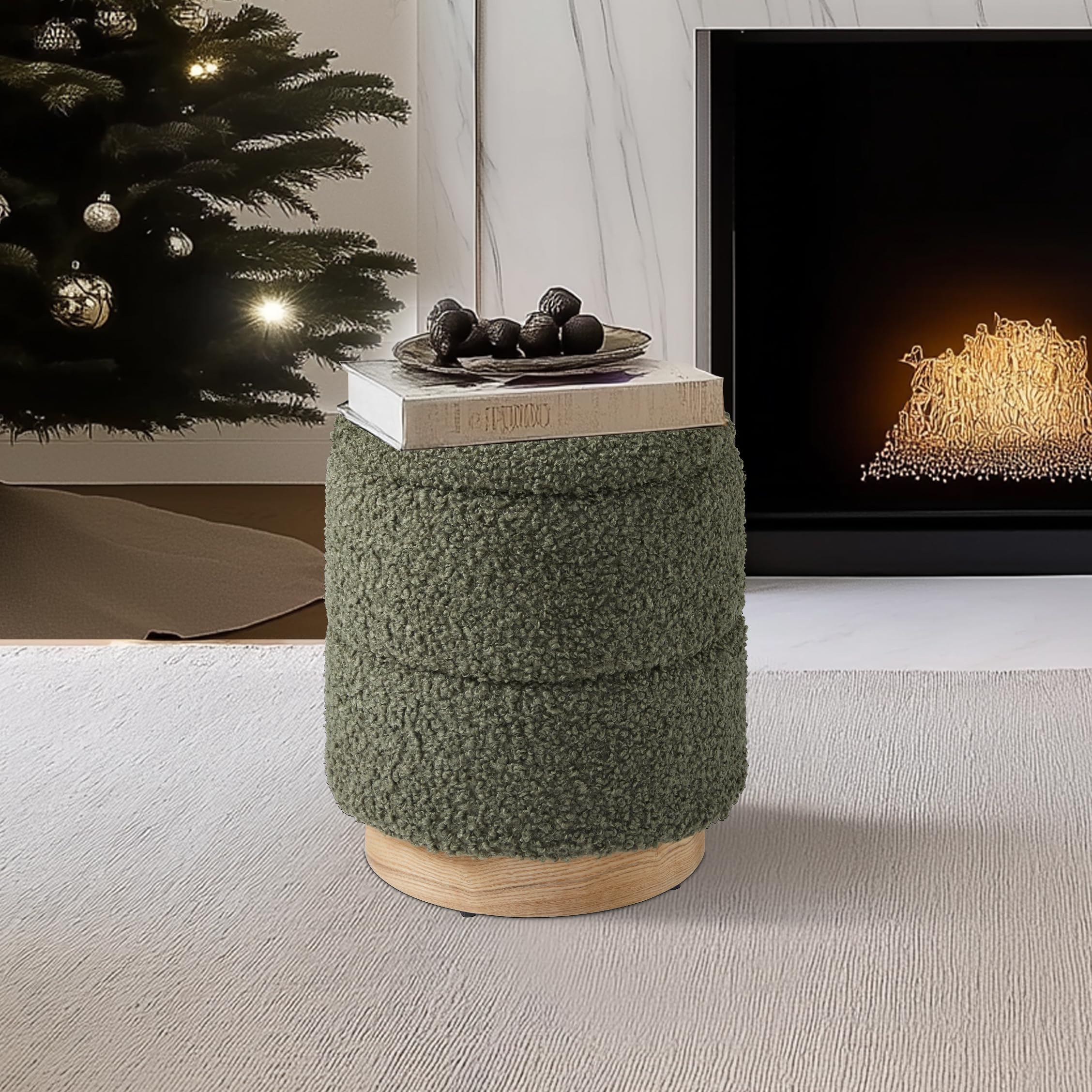 Get Set Style Round Ottoman with Storage, Modern Boucle Ottoman Upholstered Foot Stools with Wood... | Amazon (CA)