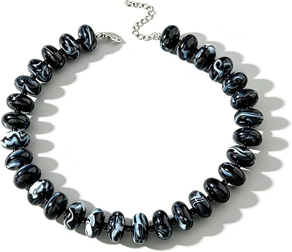 Beaded Necklace for Women Statement Chunky Necklace Boho Bead Choker Acrylic Big Bead Necklaces Summer Beach Jewelry for Women | Amazon (US)