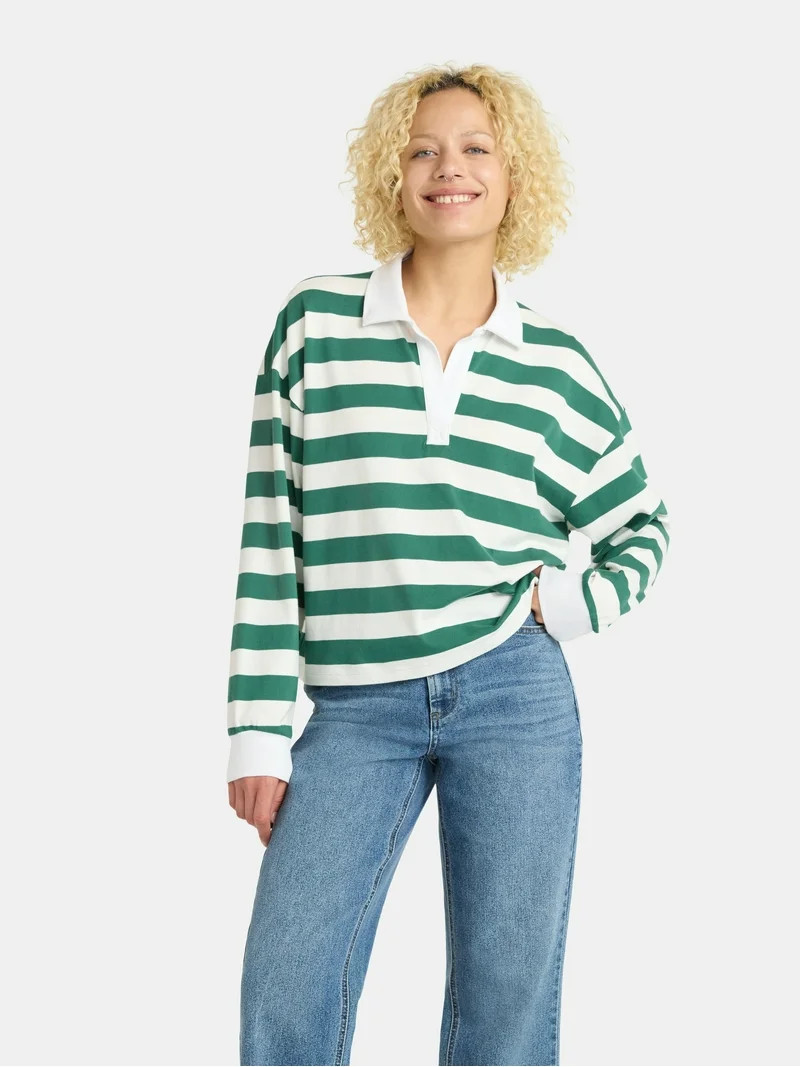 No Boundaries Rugby Polo Top, Women's | Walmart (US)