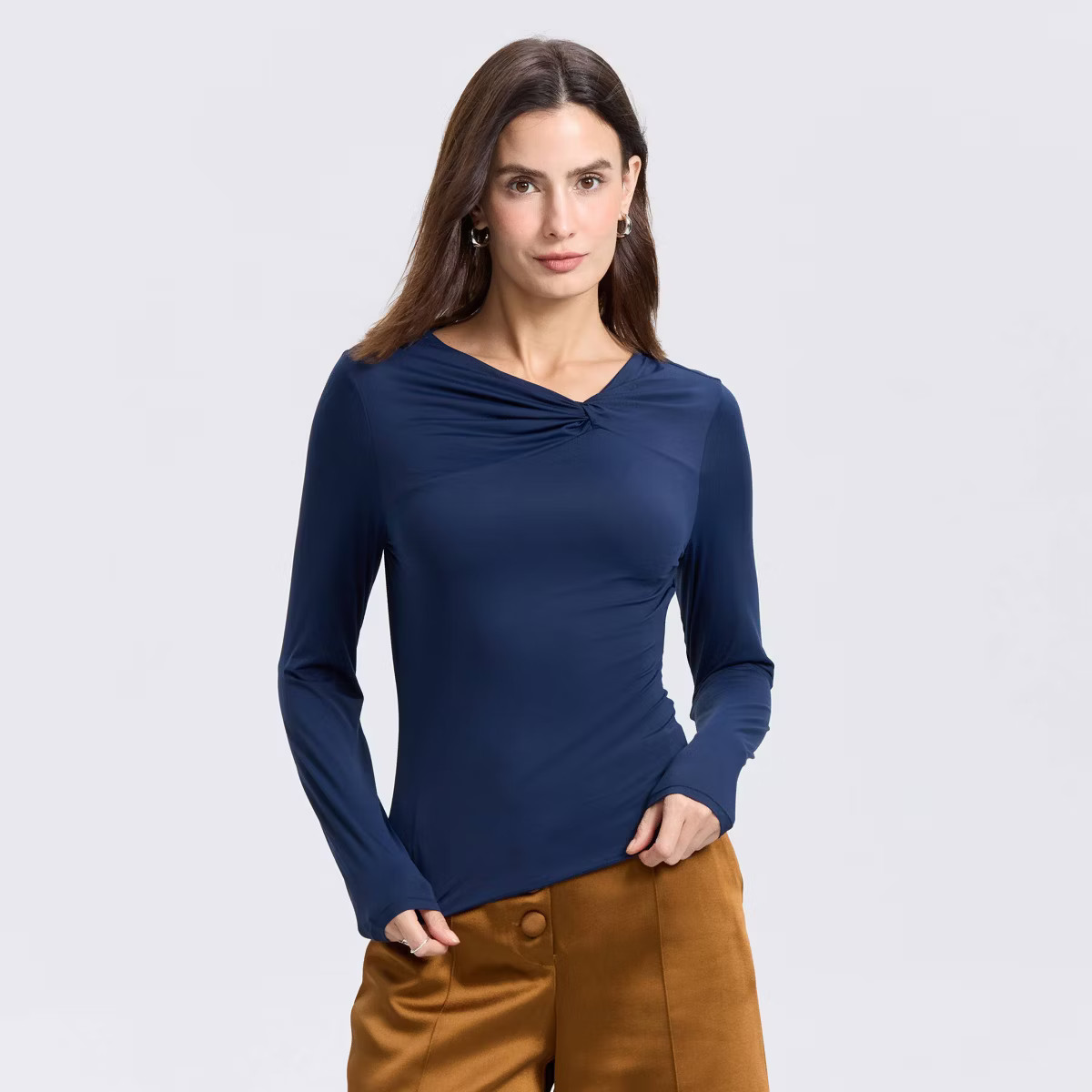 Women's Long Sleeve Twisted Knit Top - A New Day™ Dark Blue S | Target