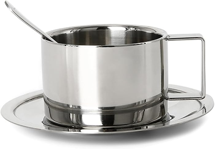 6.8oz Stainless Steel Coffee Cup Set, Coffee Mugs with Spoon and Saucer for Latte, Espresso, Capp... | Amazon (US)