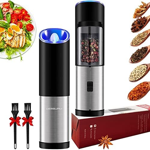 DERGUAM Electric Salt and Pepper Grinder Set, Stainless Steel Pepper Grinder with Gravity Sensor Swi | Amazon (US)