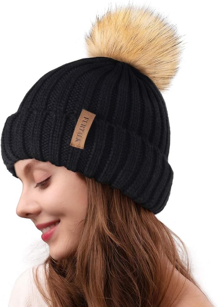 FURTALK Womens Winter Knitted Beanie Hat with Faux Fur Pom Warm Knit Skull Cap Beanie for Women | Amazon (US)