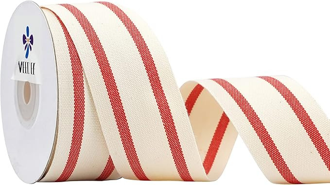 MEEDEE Natural Cotton Stripes Fabric Ribbon 1-1/2 inch Red and White Stripe Ribbon for DIY Crafts... | Amazon (US)