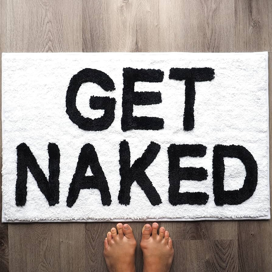 Evovee White Bath Mat, Get Naked Fun Bathroom Rugs, Non-Slip Washable, 20x31.5 inches | Amazon (US)