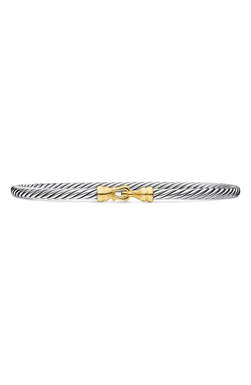 David Yurman Cable Collectibles Buckle Bangle Bracelet with 18K Gold, 3mm in Two Tone at Nordstrom, Size Small | Nordstrom