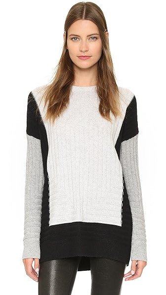 Vince Colorblock Intarsia Crew Sweater - H.Cloud/Black/H.Steel | Shopbop