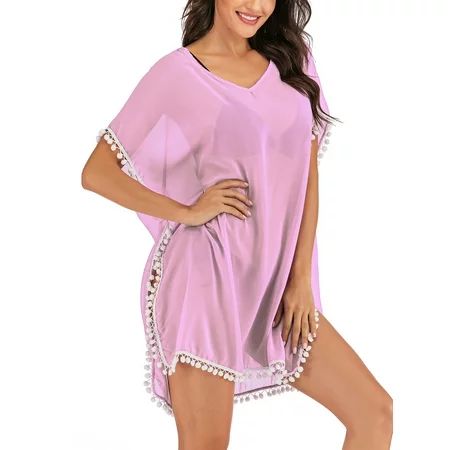 JANSION Womens Bikini Cover up Swimsuit Cover up Beach Dress Swimwear Cover V Neck Chiffon Top Loose | Walmart (US)