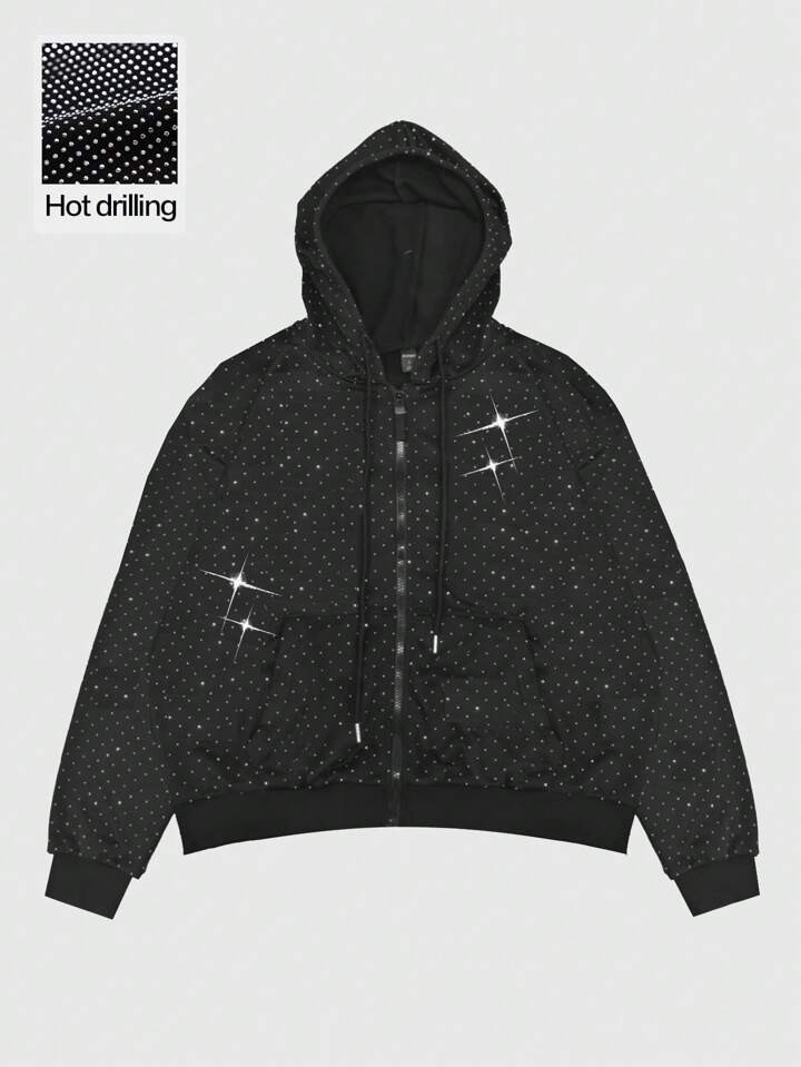 ROMWE Street Life Men's Hotfix Motifs Loose Cropped Hoodie, Street Style | SHEIN