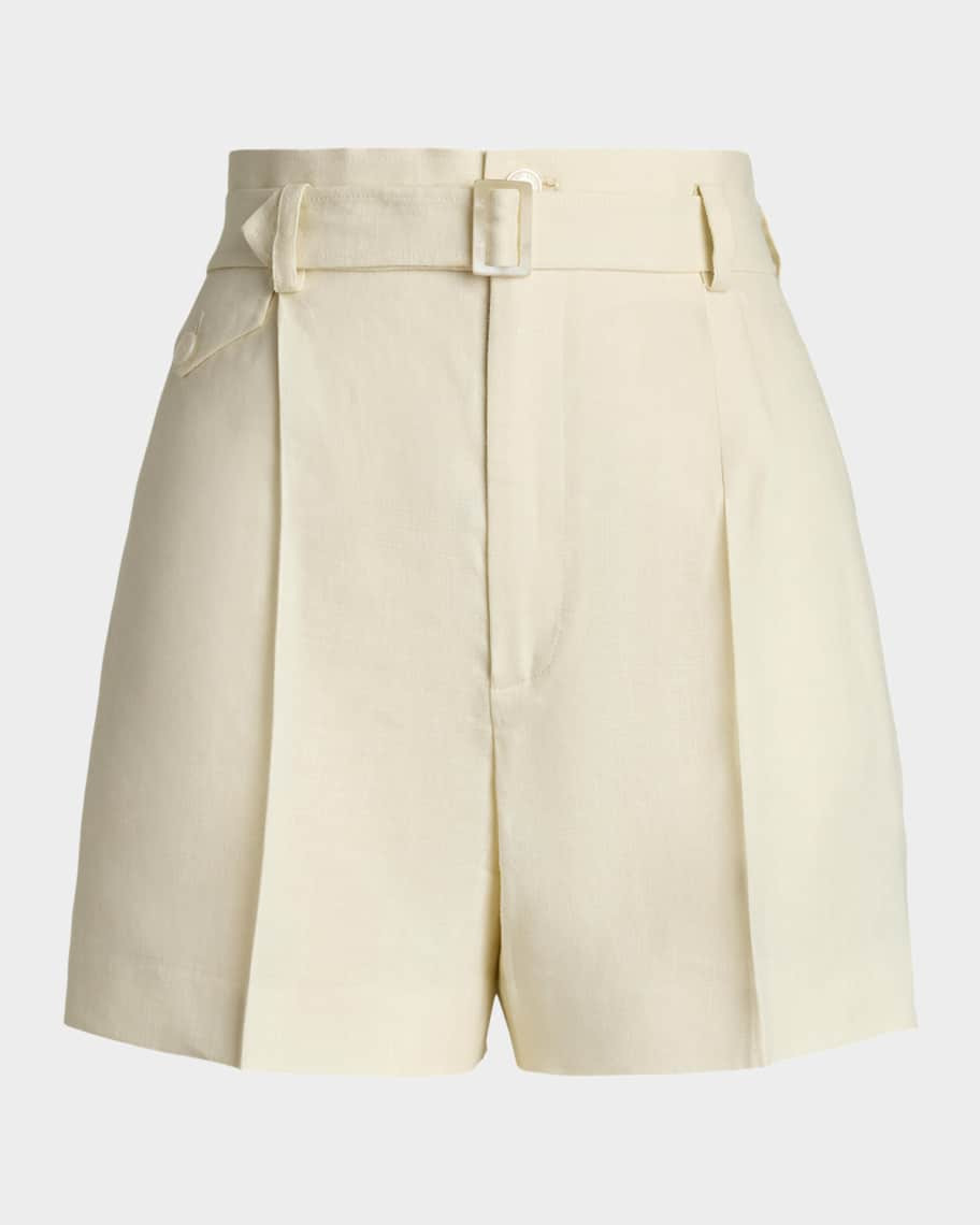 Ralph Lauren Collection Denise Belted Linen Shorts | Neiman Marcus