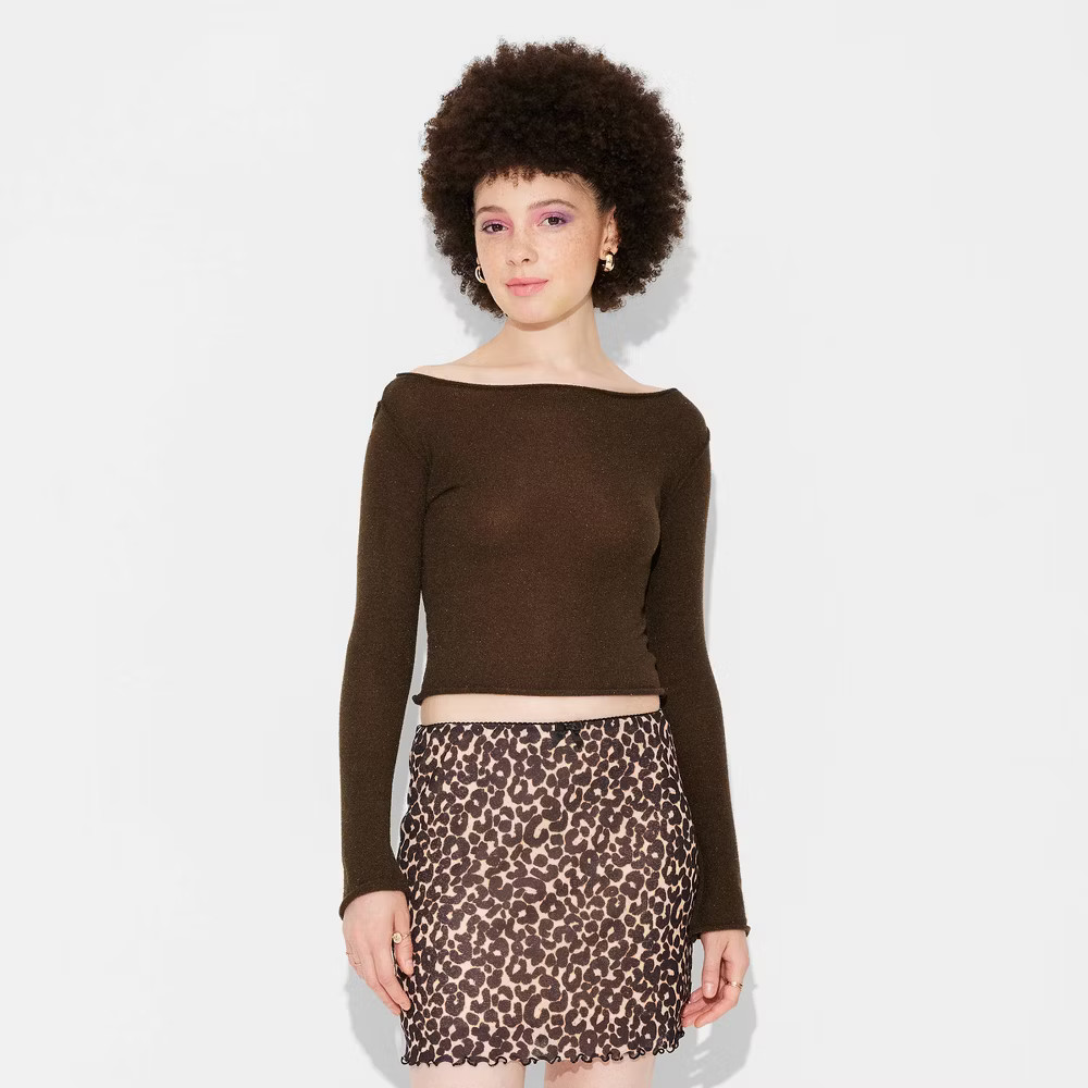 Women's Sheer Boat Neck Pullover Sweater - Wild Fable™ Dark Brown 2X | Target