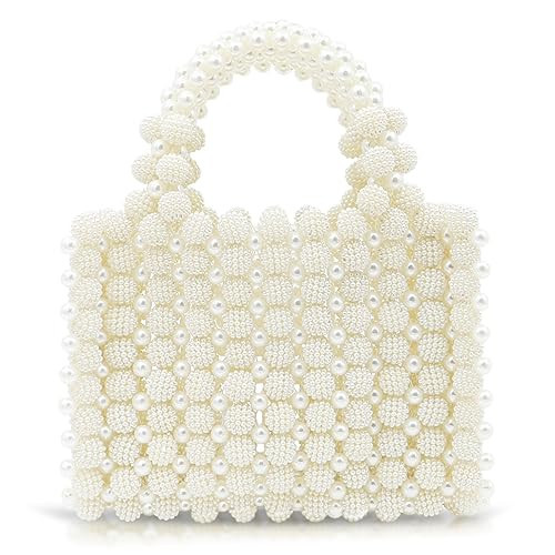 QTKJ Women's White Pearl Clutch, Evening Bag, Square Artificial Pearl Purse, 7.1''x8.6'', Perfect for Party, Wedding, Travel | Amazon (US)