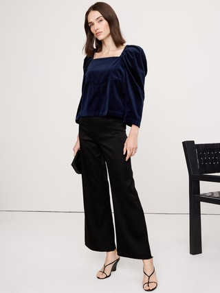 Cotton Velvet Puff-Sleeve Top | Banana Republic (US)