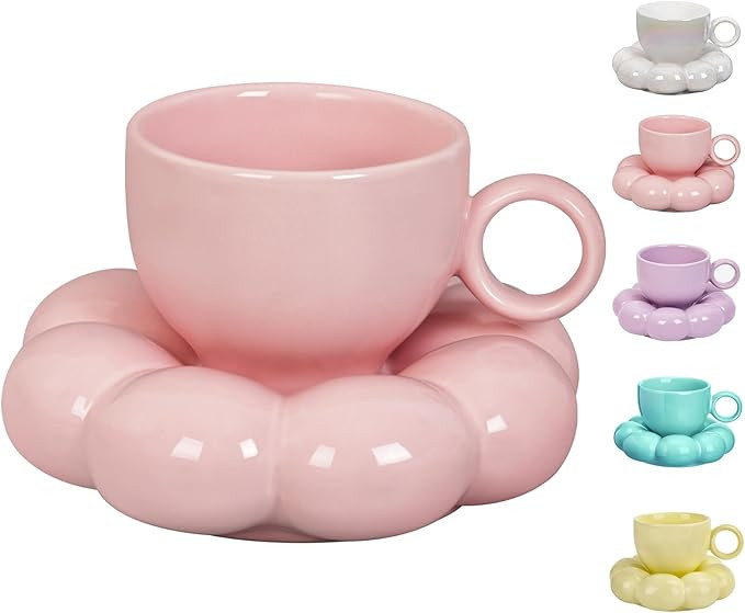 ARISKEY 10oz Coffee Mug for Women,Tea Cup and Saucer Set with Spoon,Perfect for Latte and Milk,Di... | Amazon (US)