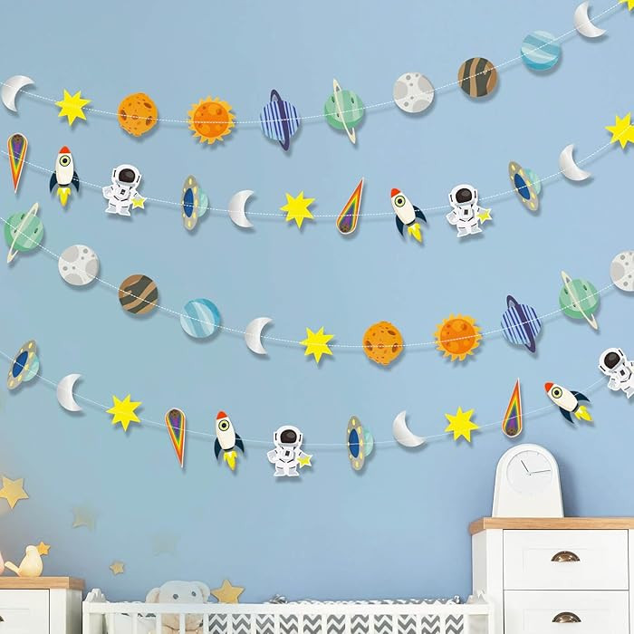 Galaxy Solar System Hanging Paper Garland, Astronauts Rockets Stars Hanging Decoration, Blast Off... | Amazon (CA)